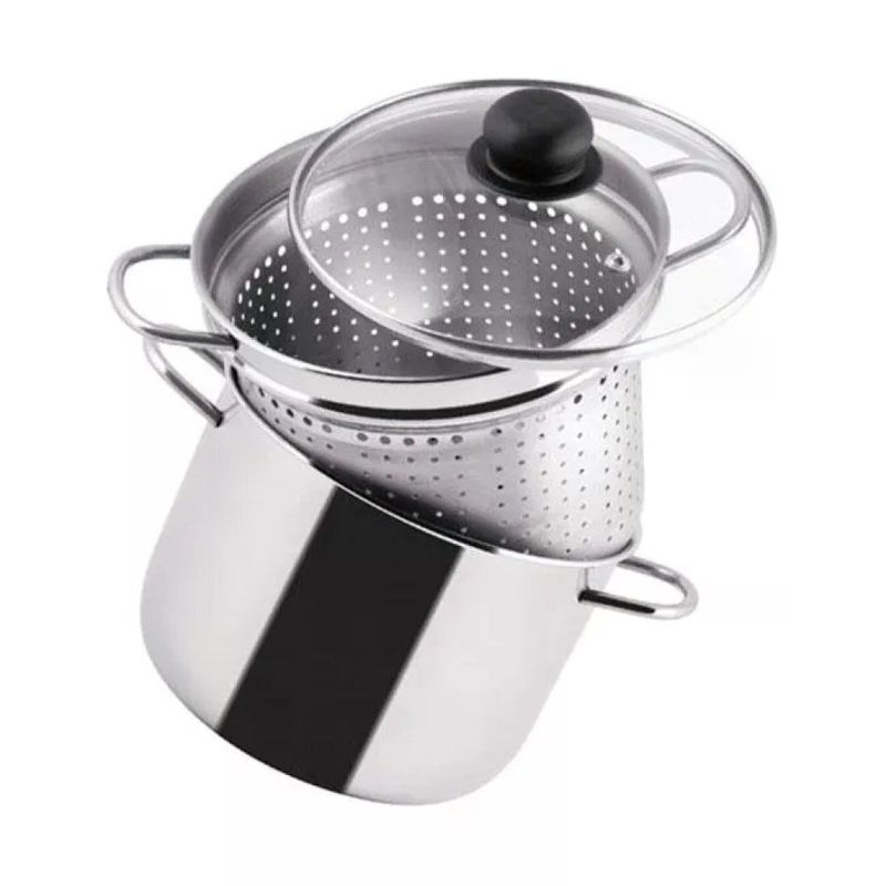 Sacim 173959 Pastissima Pentola Pastaiola in Acciaio Inox con Coperchio in Vetro e Cestello Cuocipasta