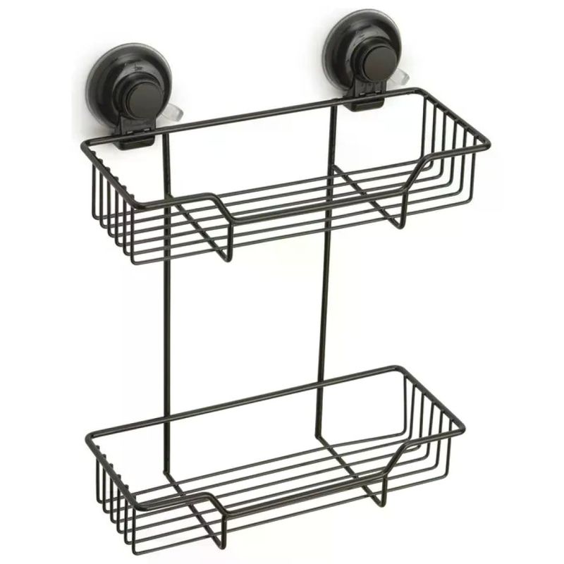 GEDY G.Hot Portaoggetti da Bagno Nero a 2 Ripiani con Ventose