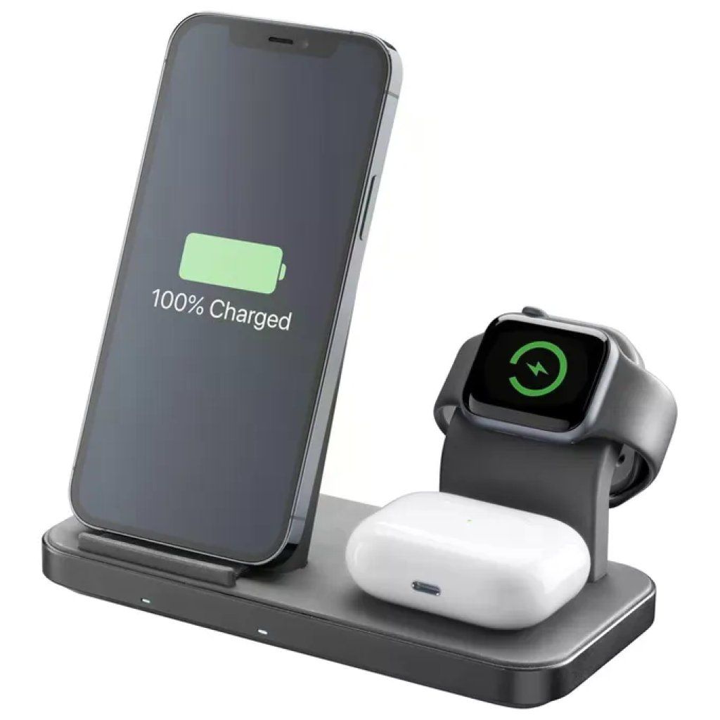 Cellularline Trio Wireless Charger 3 in 1 per iPhone, Apple Watch e AirPods – Nero