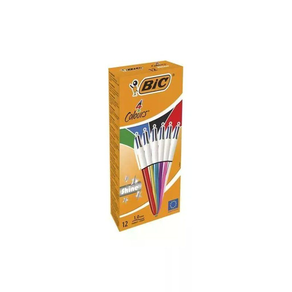 BIC 964775 4 Colours Shine Penna a Sfera Multicolore con 4 Inchiostri Nero Blu Rosso Verde Fusto