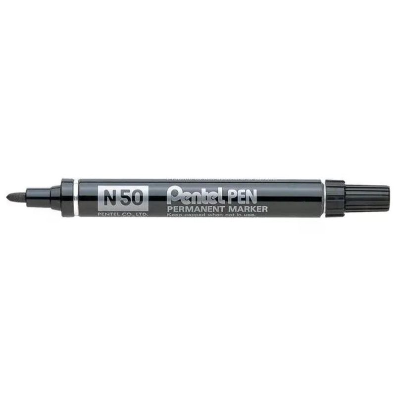 Pentel N50-A – Confezione da 12 marcatori permanenti neri a punta tonda