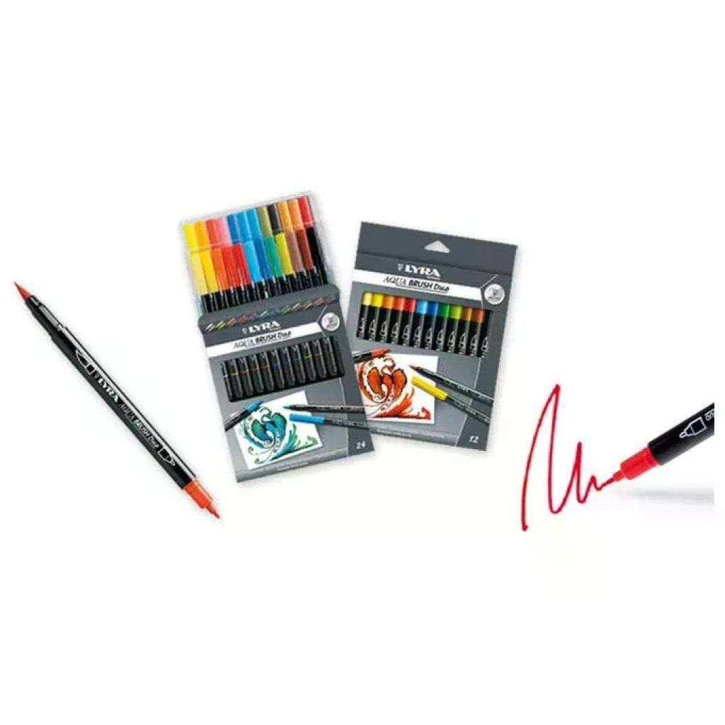 Lyra 6521240 Aqua Brush Duo Pennarelli Doppia Punta Pennello e Fine 2mm 4mm Inchiostro Acqua 24 Pezzi