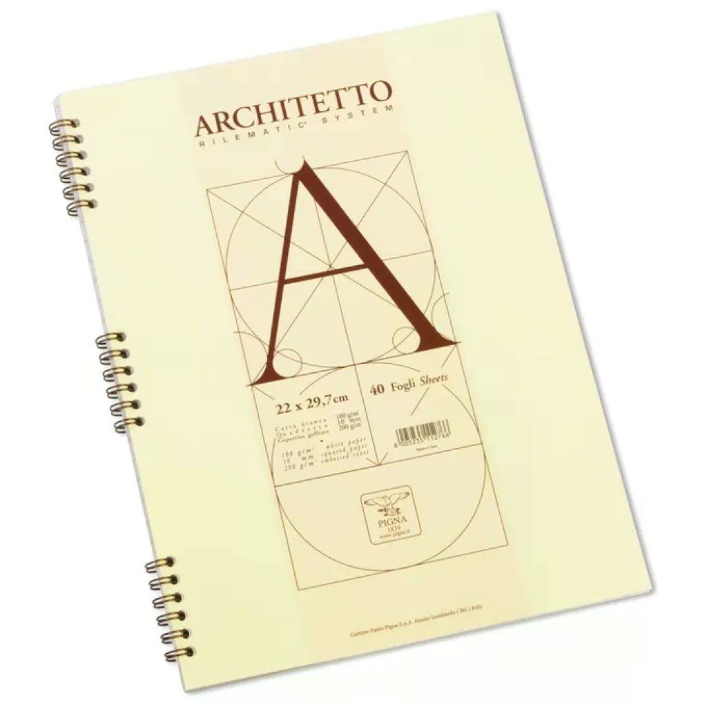Pigna 0105442BI Architetto Blocco Spiralato A4 40 Fogli 100 gr Rigatura Bianco colore Beige