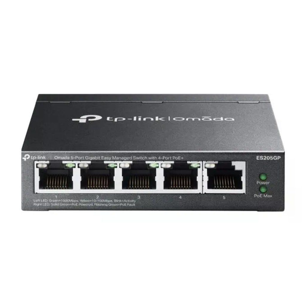 TP-Link ES205GP Omada Switch Gestito 5 porte Gigabit 4 porte PoE+ 65W Fanless colore Nero