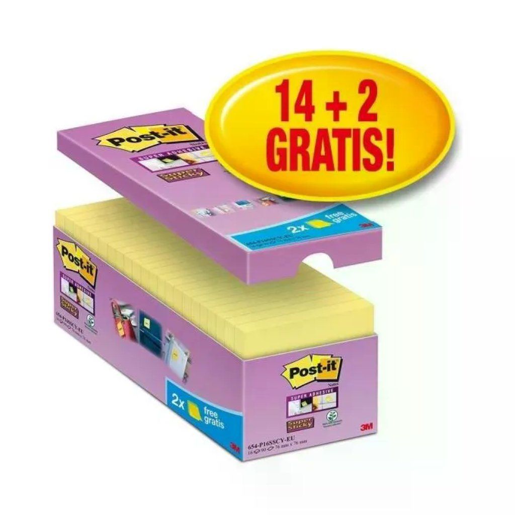 Post-It Confezione 14+2 Super Sticky 76x76mm Post-It Confezione 14+2 Super Sticky 76x76mm