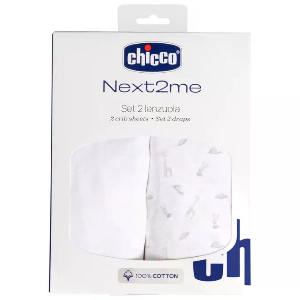 Chicco CH01129-91 Next2Me Set Lenzuola in Cotone 2 Pezzi 50x83 cm 100% Cotone Ipoallergenico colore Cloud Chicco CH01129-91 Next2Me Set Lenzuola in Cotone 2 Pezzi 50x83 cm 100% Cotone Ipoallergenico colore Cloud