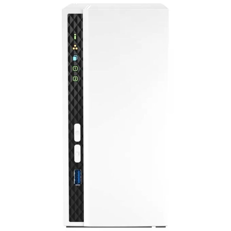 Qnap TS-233 NAS Tower ARM Cortex-A55 Quad-Core 2 GHz 2 GB RAM SATA HDD SSD QTS 5.0 colore Bianco