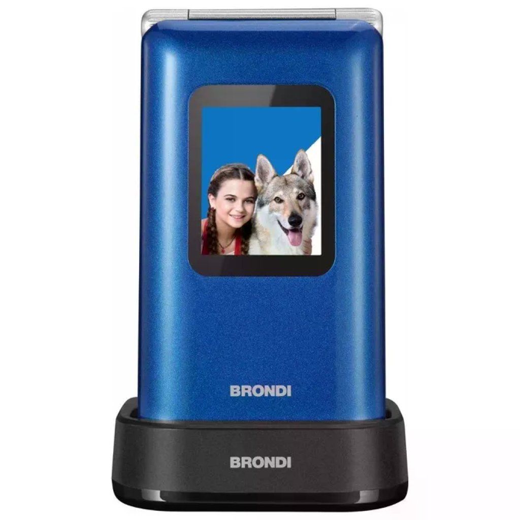 Brondi Amico Prezioso – Cellulare a Conchiglia Dual SIM per Anziani, Blu Metal