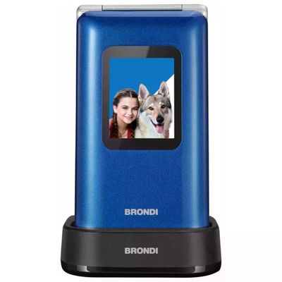 Brondi Amico Prezioso – Cellulare a Conchiglia Dual SIM per Anziani, Blu Metal