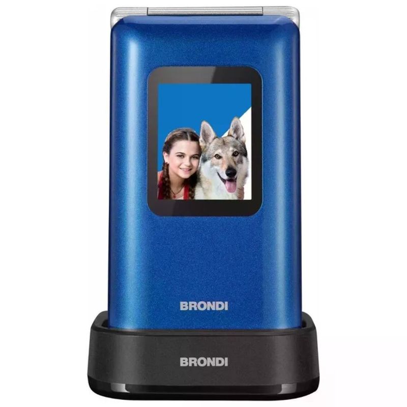 Brondi Amico Prezioso – Cellulare a conchiglia per anziani, Dual SIM, Blu