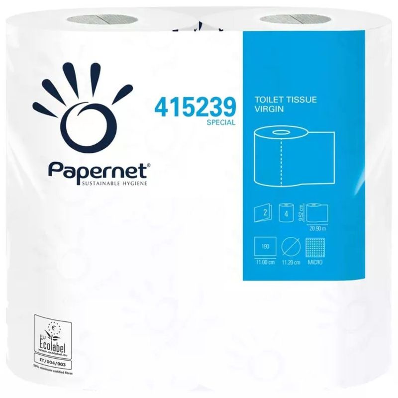 Papernet 415239 Carta Igienica 2 Veli 190 Fogli Pura Cellulosa con Goffratura Micro EU Ecolabel FSC colore