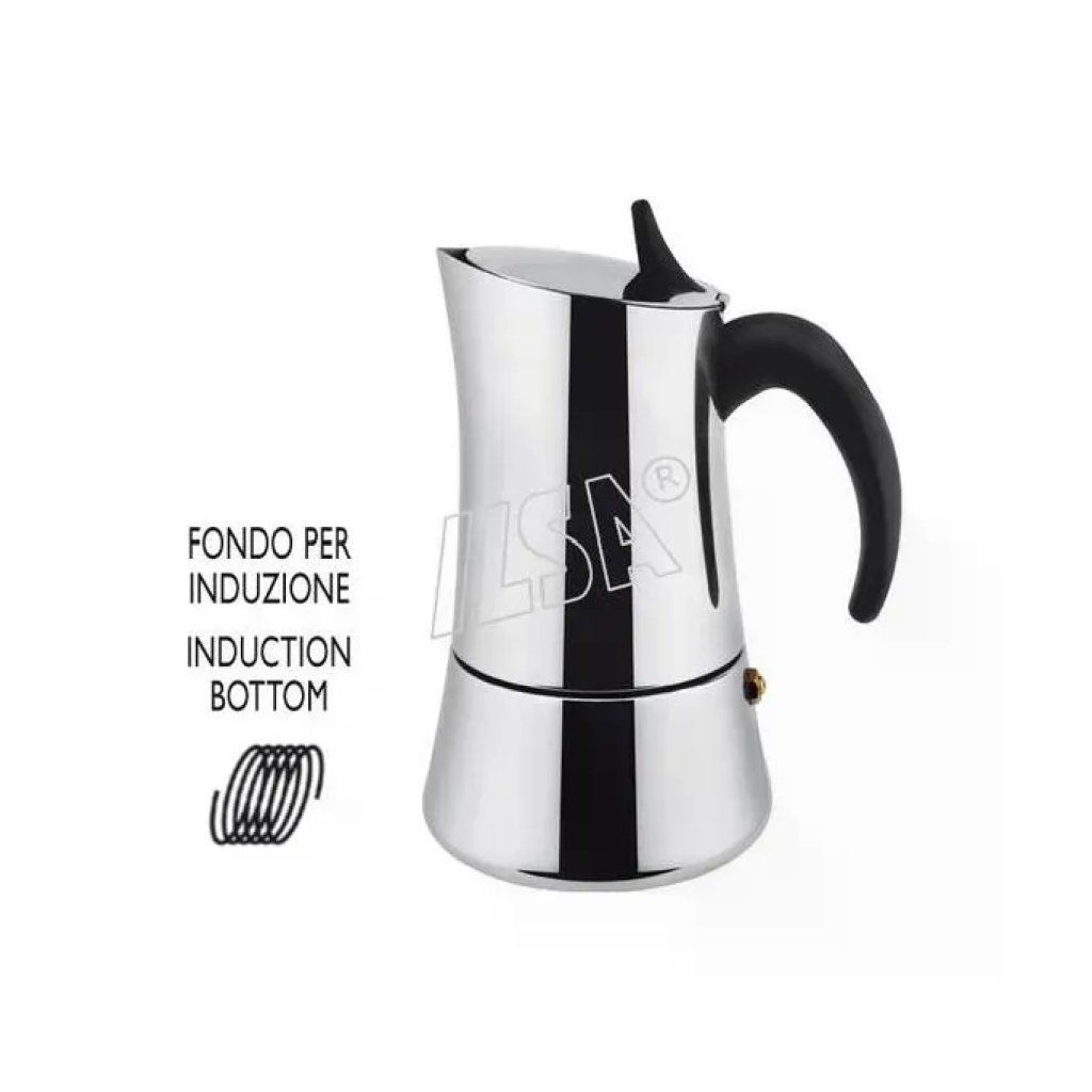 ILSA Elly Caffettiera Moka 4 Tazze per Induzione in Acciaio Inox 18/10 ILSA Elly Caffettiera Moka 4 Tazze per Induzione in Acciaio Inox 18/10
