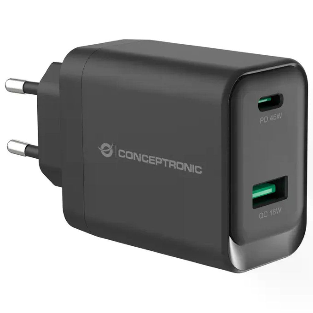 Conceptronic ALTHEA20B45 Caricatore GaN 45 W USB-C/USB-A Nero