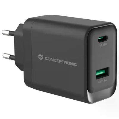 Conceptronic ALTHEA20B45 Caricatore GaN 45 W USB-C/USB-A Nero