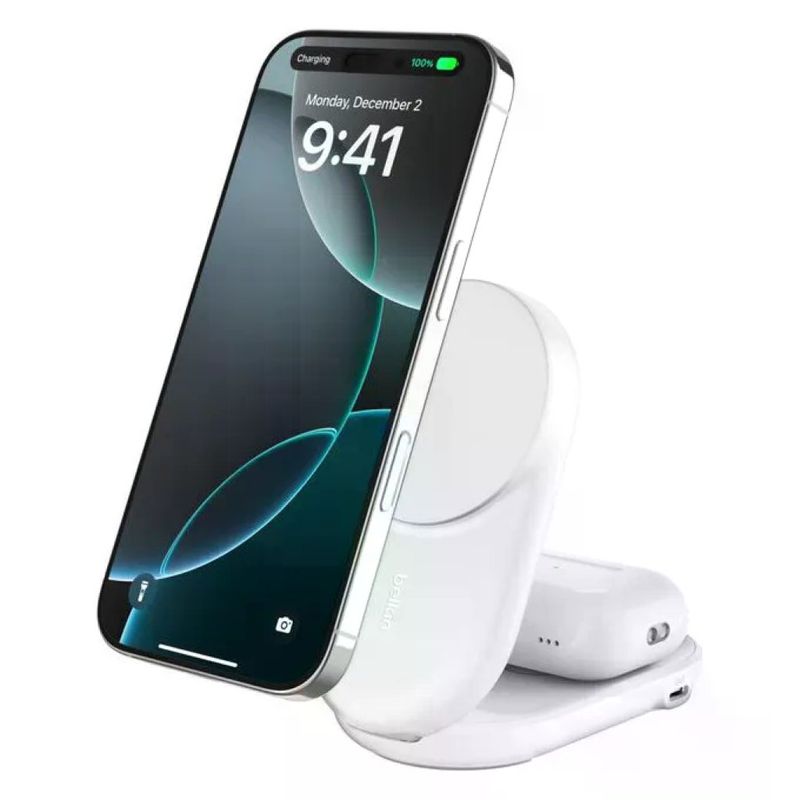 Belkin UltraCharge WIZ039KQWH Caricatore Wireless Magnetico Qi2 25W 2 in 1 con USB-C Bianco