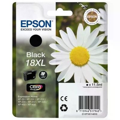 Epson C13T18114012 Margherita 18XL Cartuccia Ink-jet Originale Alta Resa 470 pagine 11,5 ml colore Nero Epson C13T18114012 Margherita 18XL Cartuccia Ink-jet Originale Alta Resa 470 pagine 11,5 ml colore Nero