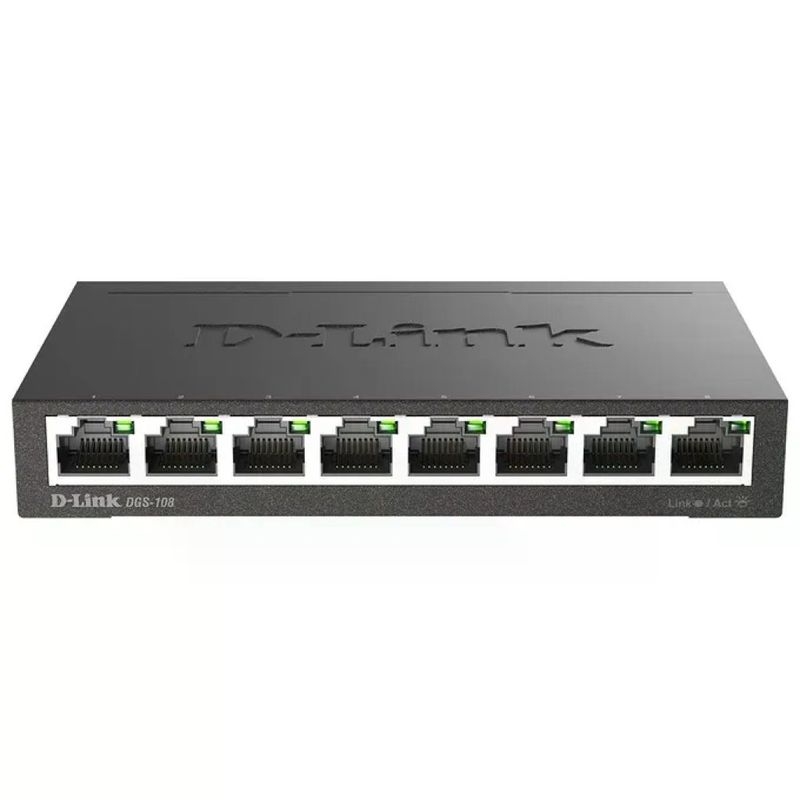 D-Link DGS-108 Switch Non Gestito 8 Porte Gigabit Ethernet 10-100-1000 Mbps L2 Case Metallico colore Nero