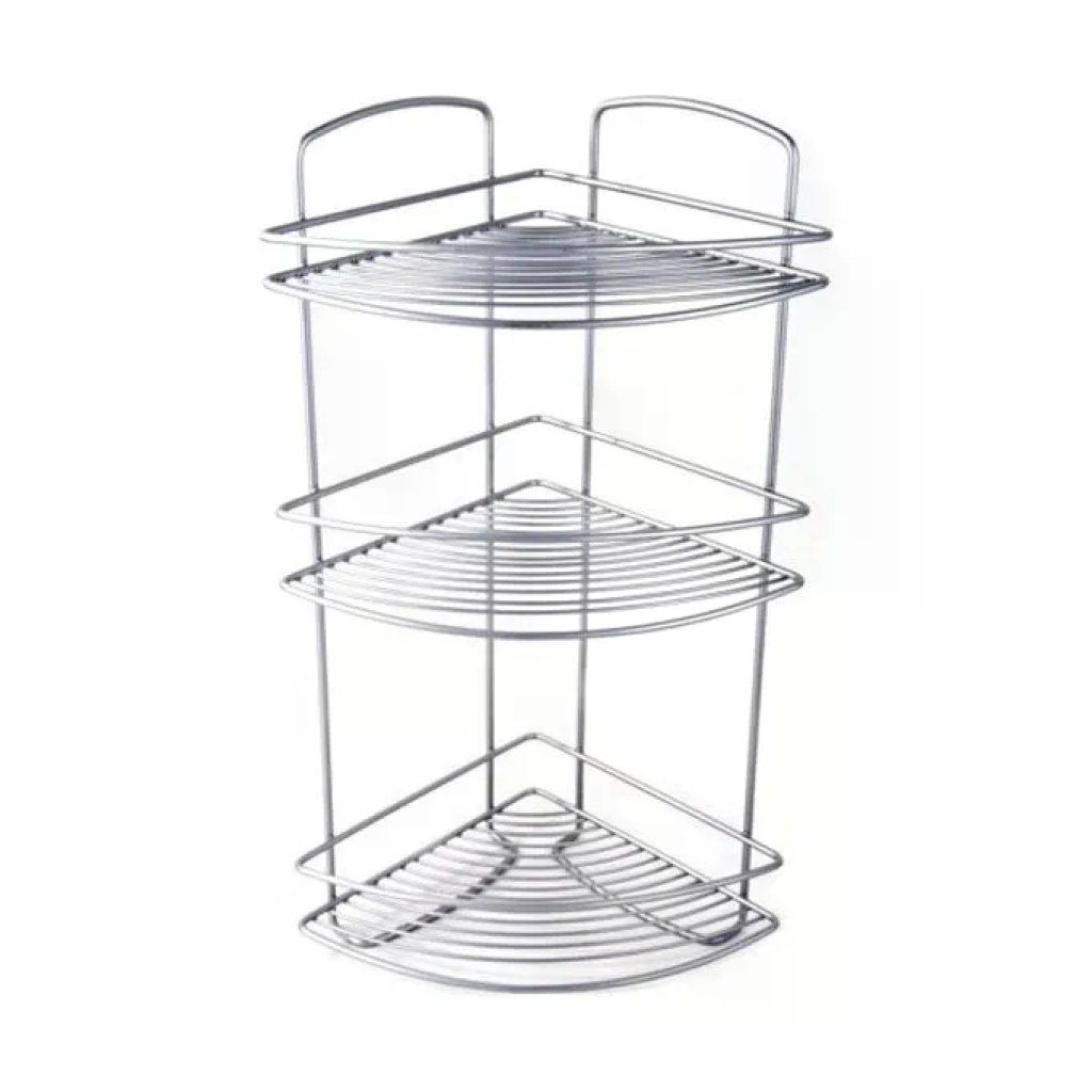 Metaltex 460203 Onda Mensola Angolare 3 Ripiani in Filo di Ferro Polytherm 22x22x53 cm colore Argento
