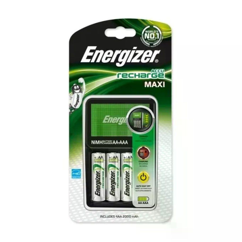 Energizer Caricabatterie Compatto con 4 Battere Ricaricabili Stilo da 2000mAh Energizer Caricabatterie Compatto con 4 Battere Ricaricabili Stilo da 2000mAh