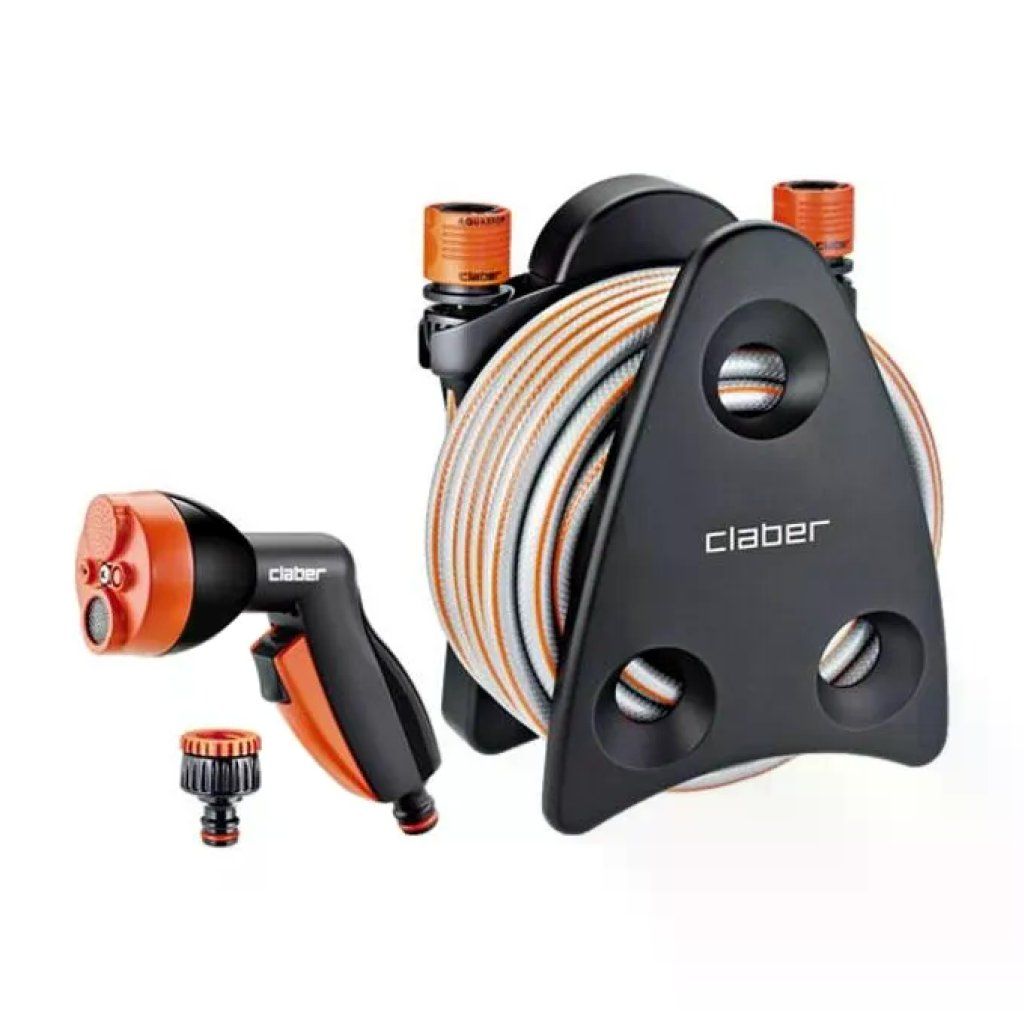 Claber 9031 Mini Set Balcony Avvolgitubo Portatile con Tubo 10 m Pistola Multifunzione Aquastop Claber 9031 Mini Set Balcony Avvolgitubo Portatile con Tubo 10 m Pistola Multifunzione Aquastop