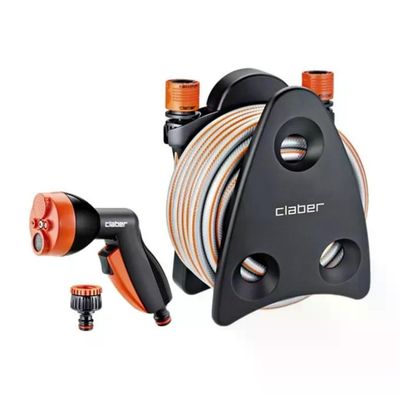 Claber 9031 Mini Set Balcony Avvolgitubo Portatile con Tubo 10 m Pistola Multifunzione Aquastop