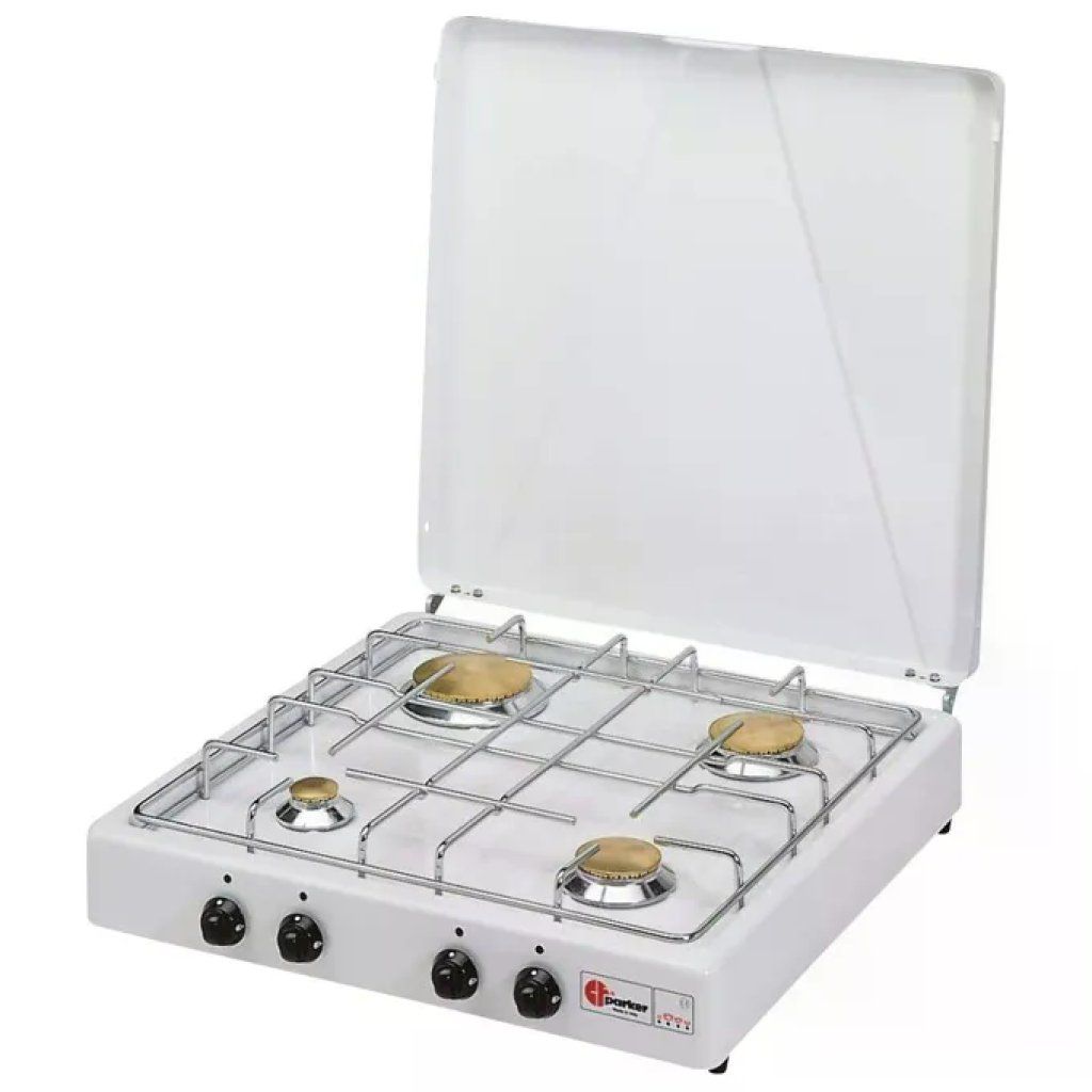 CF Parker 542C Fornello a Gas da Tavolo GPL 4 Fuochi Griglie Acciaio Inossidabile colore Bianco