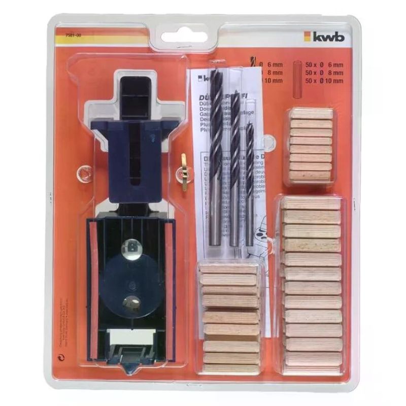 KWB 49758100 Set per Spinatura con Dima, 3 Punte e 150 Spine