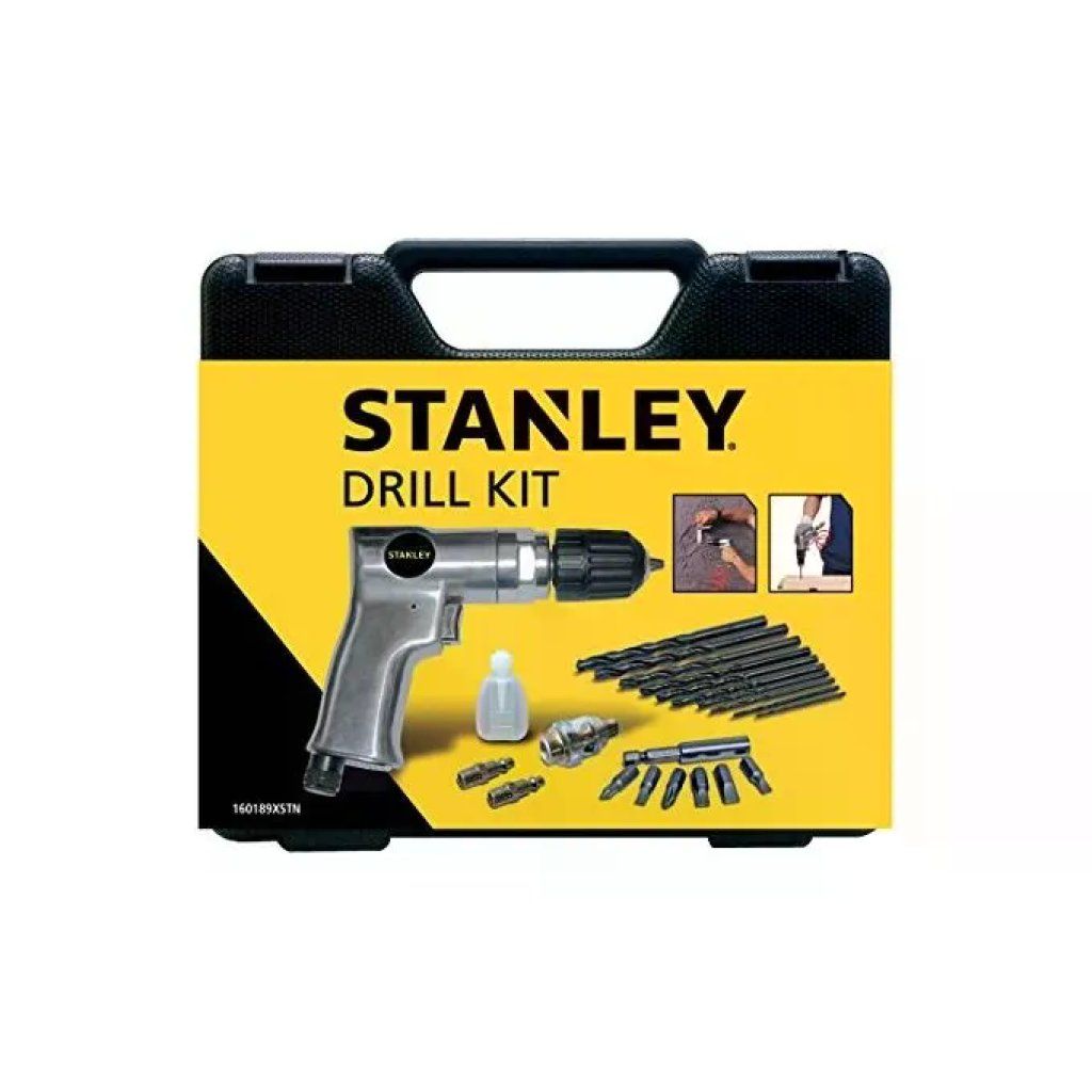 Stanley 160189XSTN Trapano Pneumatico Kit con Accessori Mandrino Autoserrante 10 mm 2000 rpm 6 bar 170 l