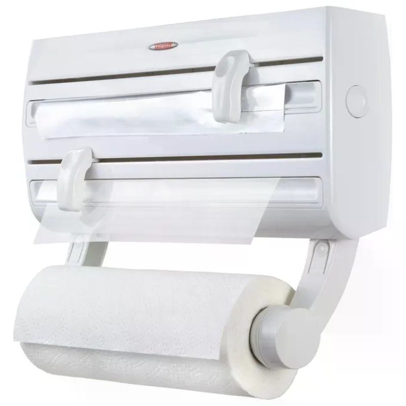 Leifheit 25771 Parat F2 Portarotoli da Parete per 3 Rotoli con Tagliacarta e Ripiano Portaspezie colore