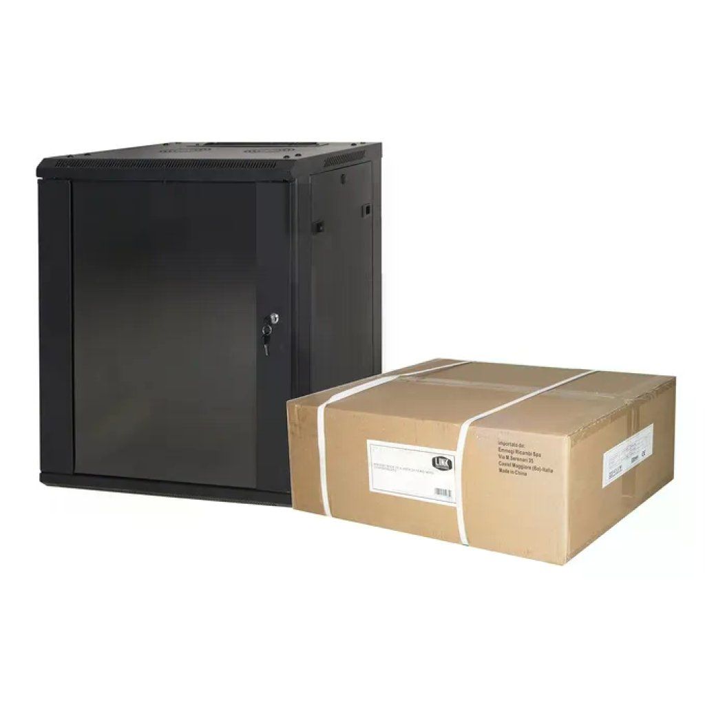 Link Accessori LK1909UNF – Armadio Rack 19'' 9U da parete, porta vetro temperato, chiusura a chiave