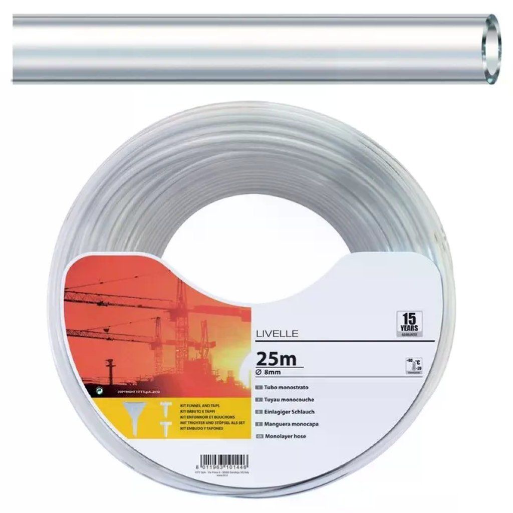 Fitt 7652510 Tubo per Livelle Kit PVC Trasparente Monostrato Diametro 8 mm Lunghezza 25 m con Imbuto e Fitt 7652510 Tubo per Livelle Kit PVC Trasparente Monostrato Diametro 8 mm Lunghezza 25 m con Imbuto e