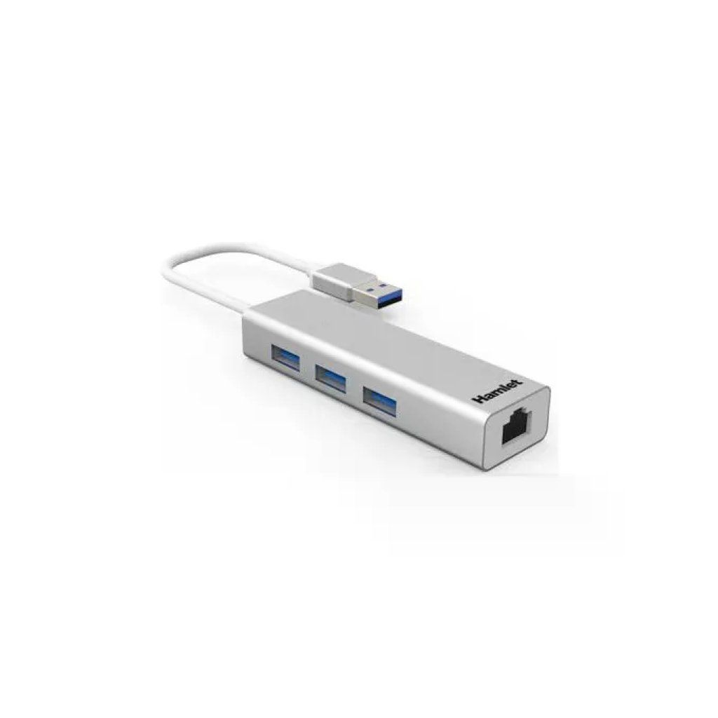 Hamlet XHUB330LAN Hub USB 3.0 3 Porte SuperSpeed 5 Gbps Adattatore Gigabit Ethernet RJ Hamlet XHUB330LAN Hub USB 3.0 3 Porte SuperSpeed 5 Gbps Adattatore Gigabit Ethernet RJ