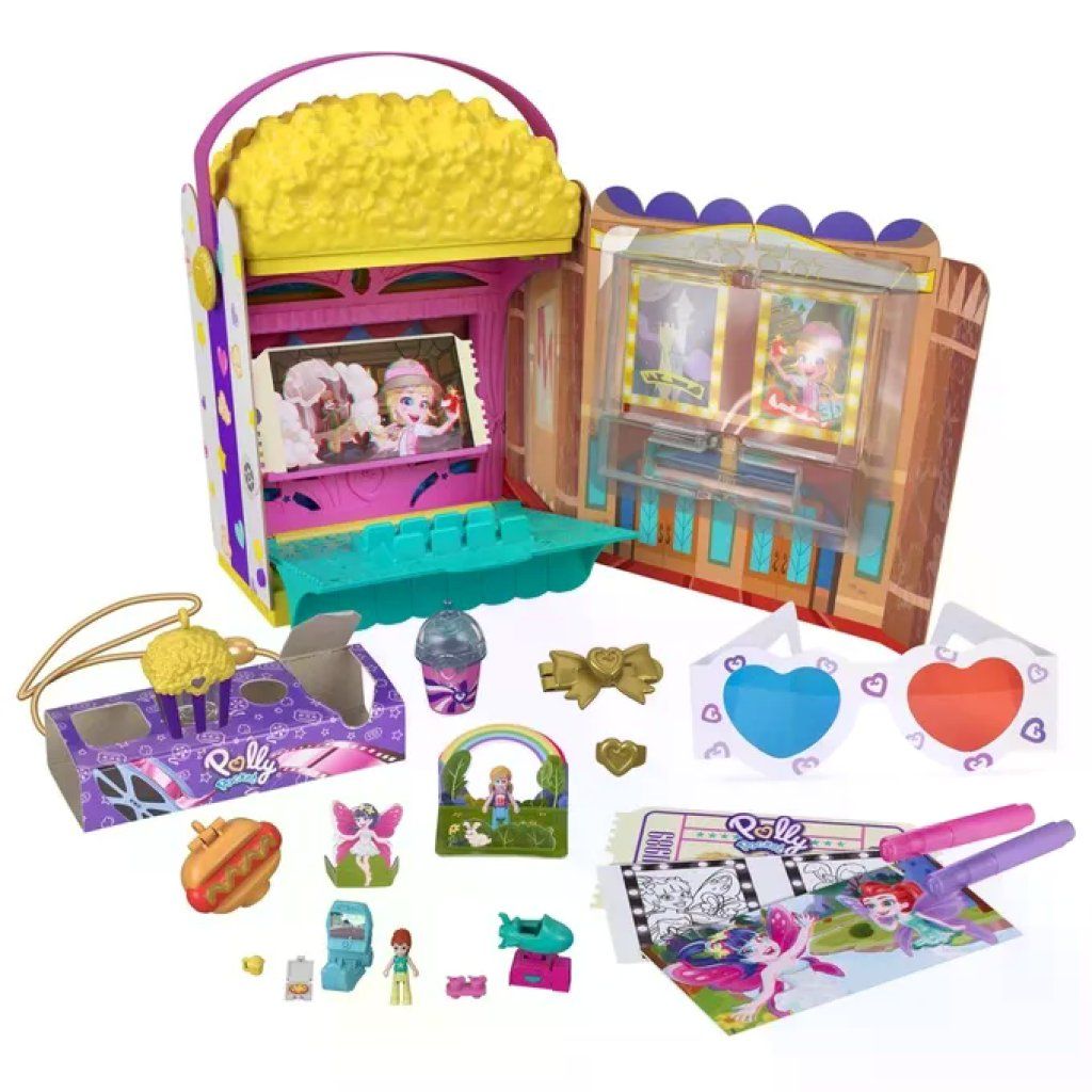 Mattel GVC96 Polly Pocket Box Cinema Playset con Micro Bambole e Oltre 15 Sorprese colore Multicolore