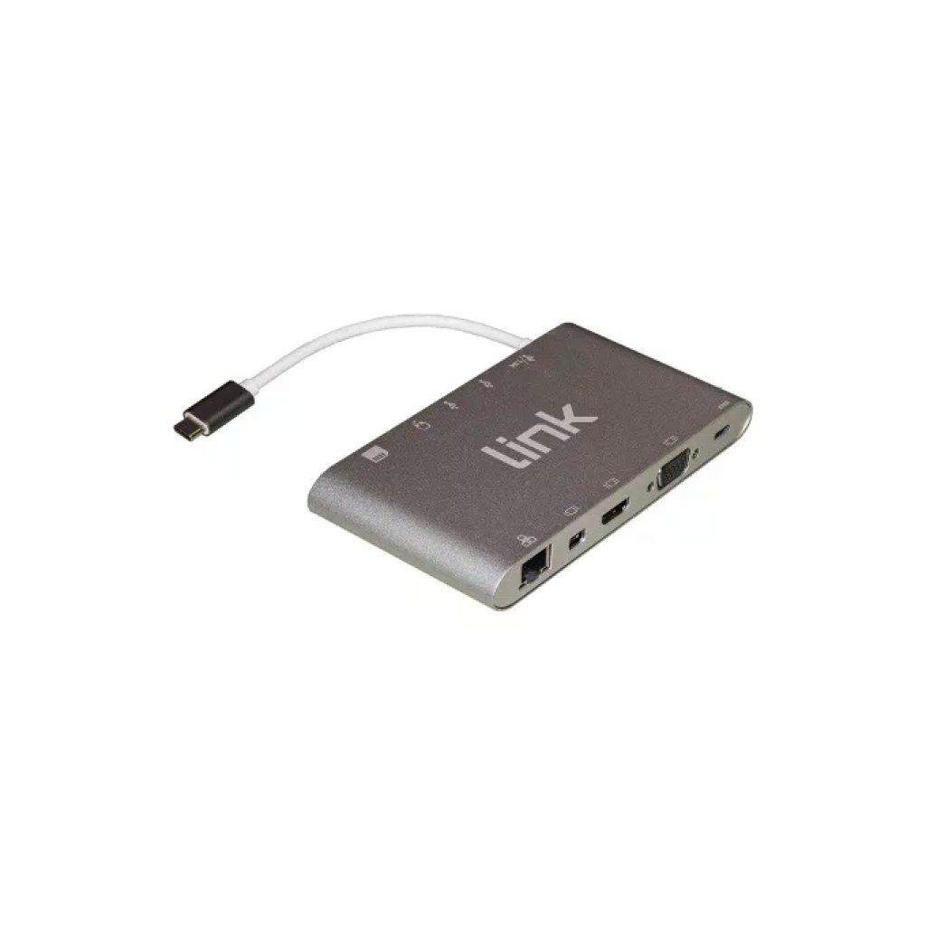 LINK LKDOCK7 Docking Station USB-C 11 Porte 3 Video HDMI MiniDP VGA USB 3.0 RJ45 Card Reader Audio USB