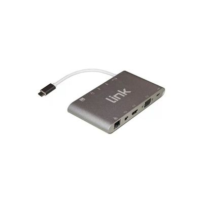 LINK LKDOCK7 Docking Station USB-C 11 Porte 3 Video HDMI MiniDP VGA USB 3.0 RJ45 Card Reader Audio USB