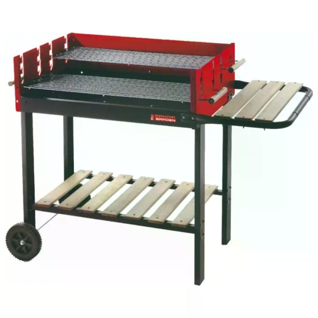 Sandrigarden SG 73-53 Barbecue a Carbone 73x53 cm 2 Griglie Cromate Regolabili Paravento con Ruote