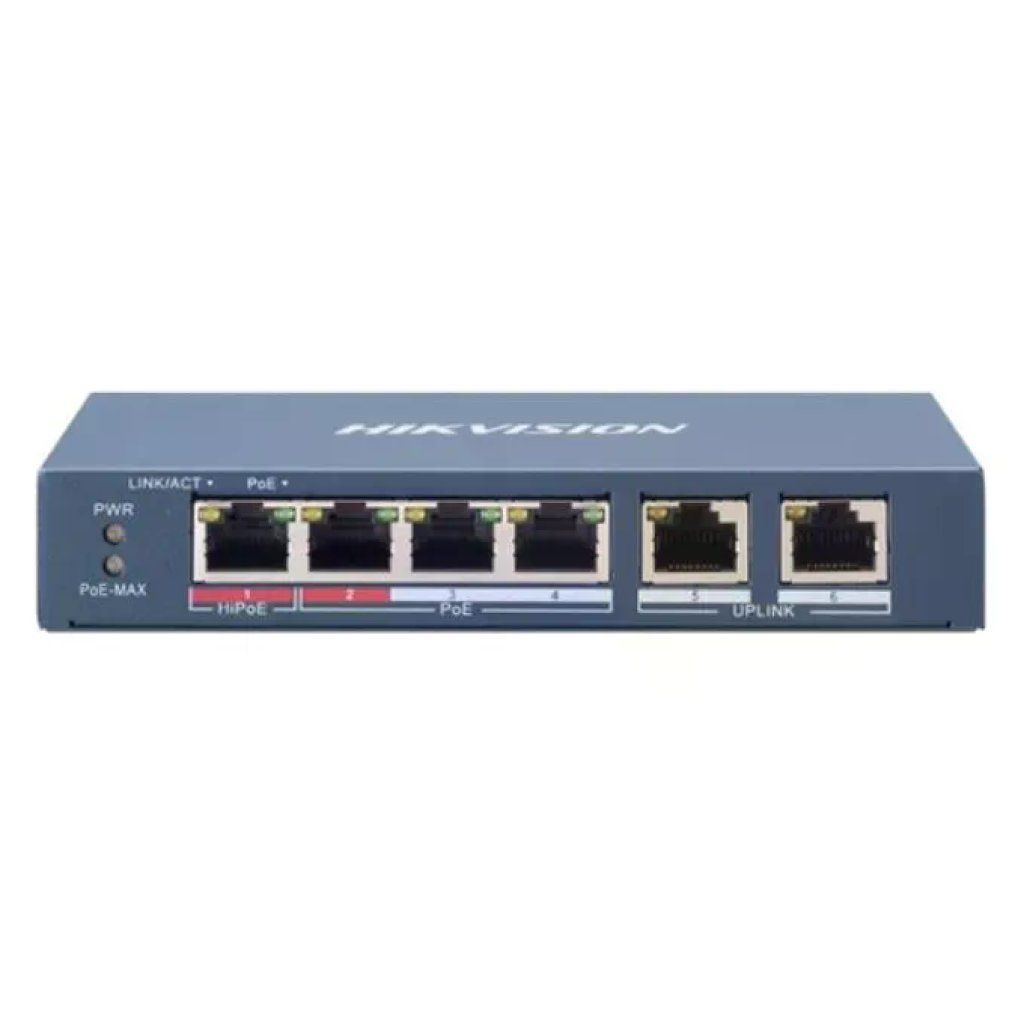 Hikvision DS-3E0106HP-E Switch Non Gestito Fast Ethernet 6 Porte 4 PoE Hi-PoE 60W 1,2 Gbps colore Blu