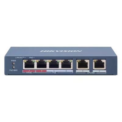 Hikvision DS-3E0106HP-E Switch Non Gestito Fast Ethernet 6 Porte 4 PoE Hi-PoE 60W 1,2 Gbps colore Blu