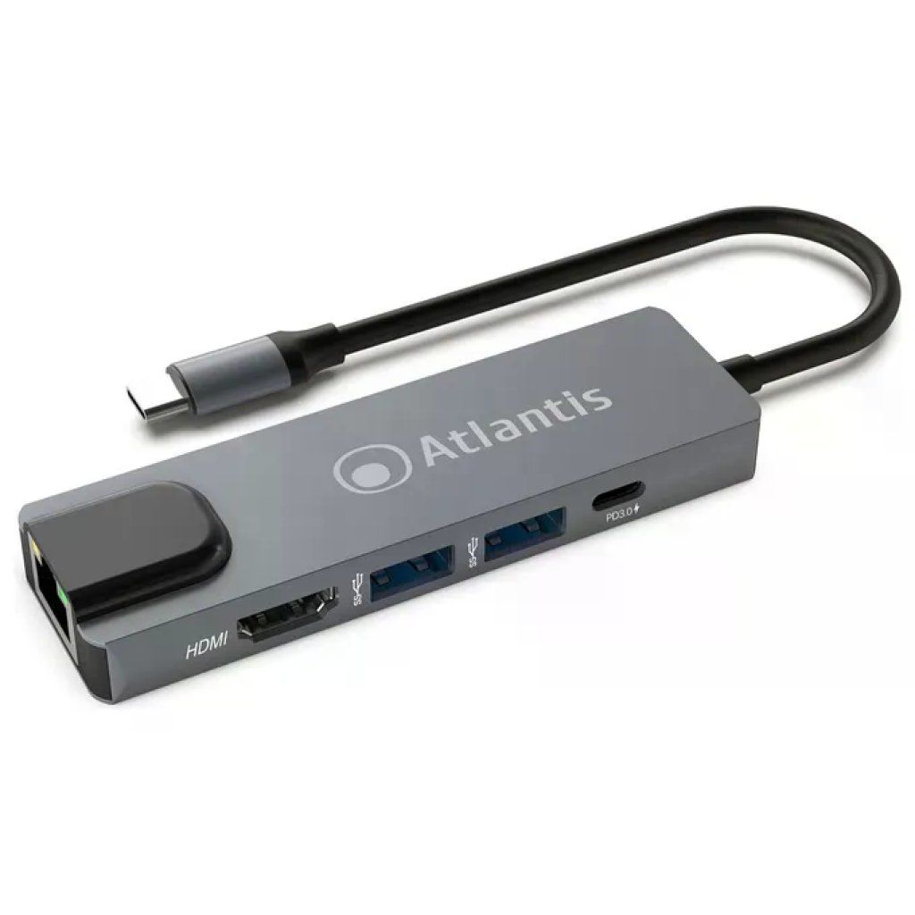 Atlantis A04-TC-LANHD+PU Mini Docking Station USB-C HDMI 1.4 LAN Gigabit 2x USB 3.0 1x USB