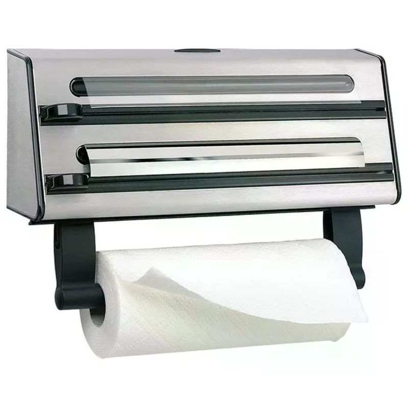 Emsa 504180 Contura Portarotolo Triplo da Cucina Acciaio Inox 18-10 42,5x19x12 cm colore Acciaio Inox