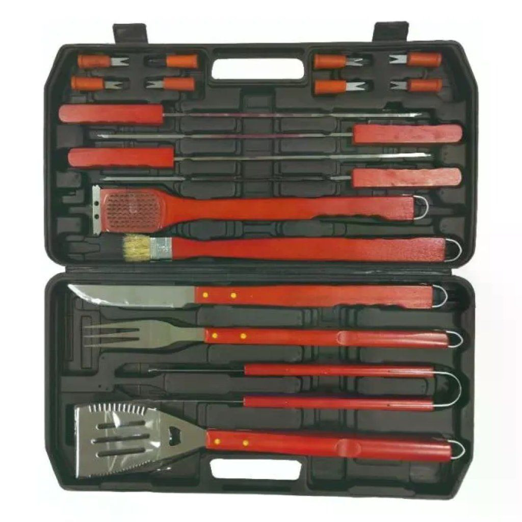 Sandrigarden 7893420 Set per Barbecue 18 Pezzi Acciaio Inox Manico Legno con Valigetta Sandrigarden 7893420 Set per Barbecue 18 Pezzi Acciaio Inox Manico Legno con Valigetta
