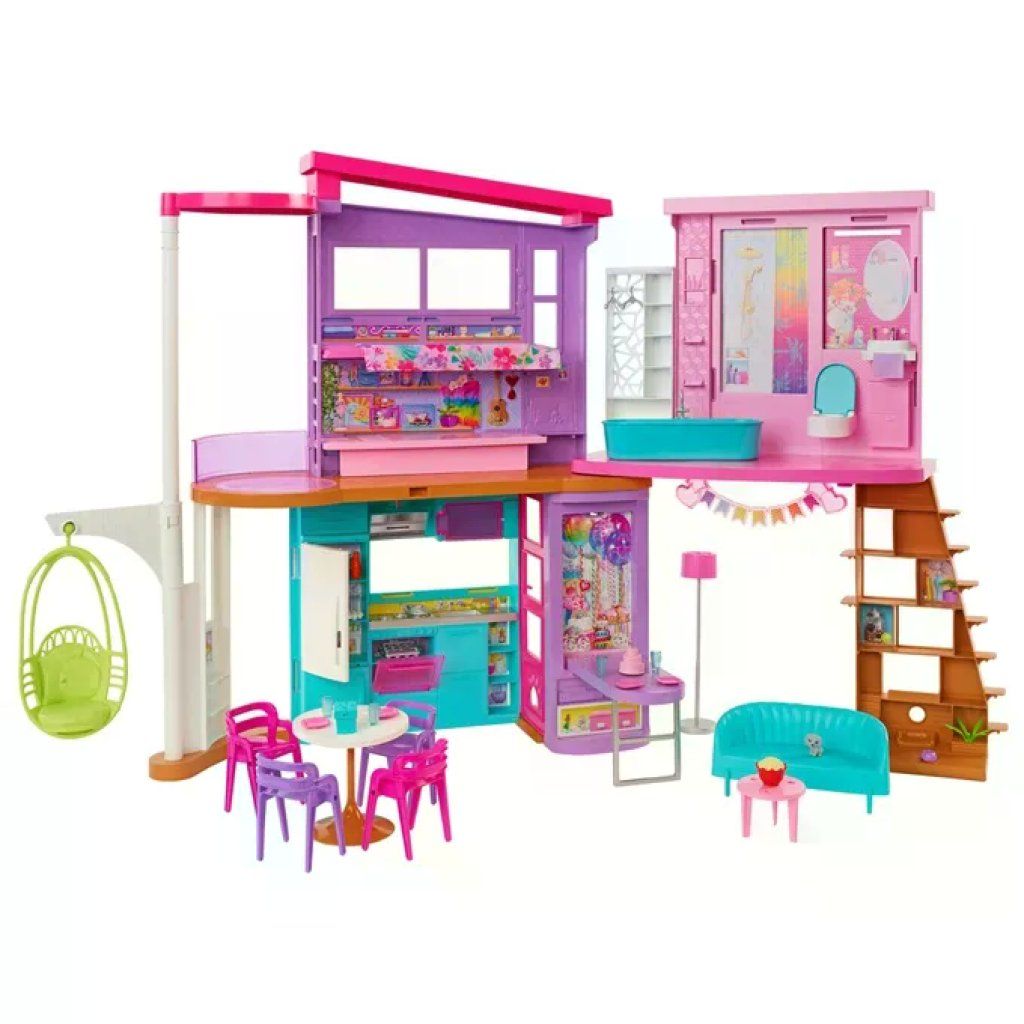 MATTEL Barbie HCD50 Casa di Malibu Playset Casa delle Bambole 2 Piani 6 Stanze con Ascensore Altalena e MATTEL Barbie HCD50 Casa di Malibu Playset Casa delle Bambole 2 Piani 6 Stanze con Ascensore Altalena e