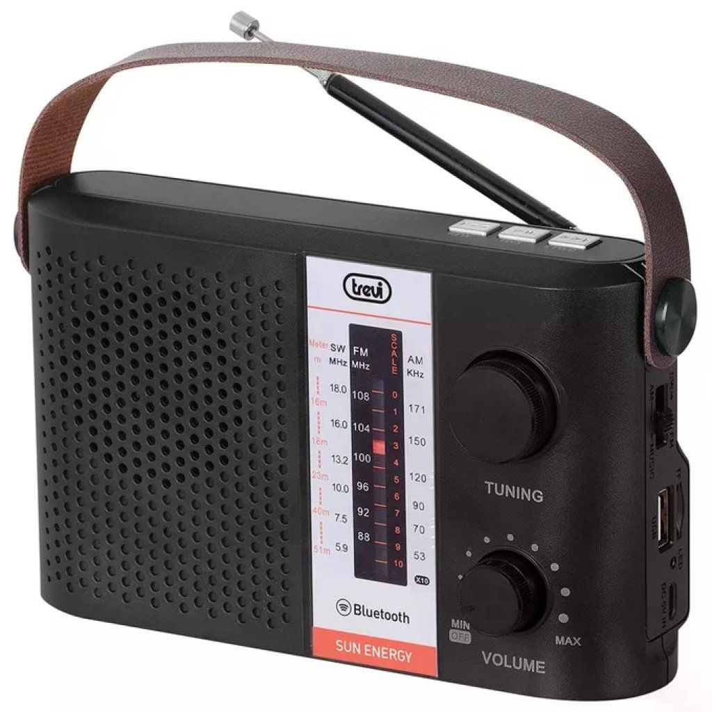 Trevi RA 7F25 BT Radio Portatile Multibanda FM AM SW Bluetooth Solare USB MicroSD colore Nero