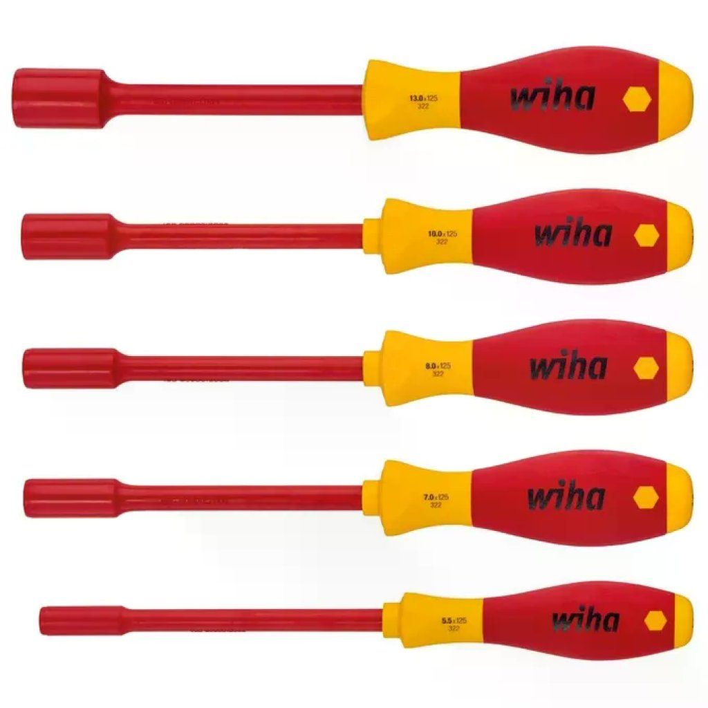 Wiha 322K5 SoftFinish Electric Set di cacciaviti a bussola esagonale 5 pezzi 1000 V CA colore Rosso Wiha 322K5 SoftFinish Electric Set di cacciaviti a bussola esagonale 5 pezzi 1000 V CA colore Rosso