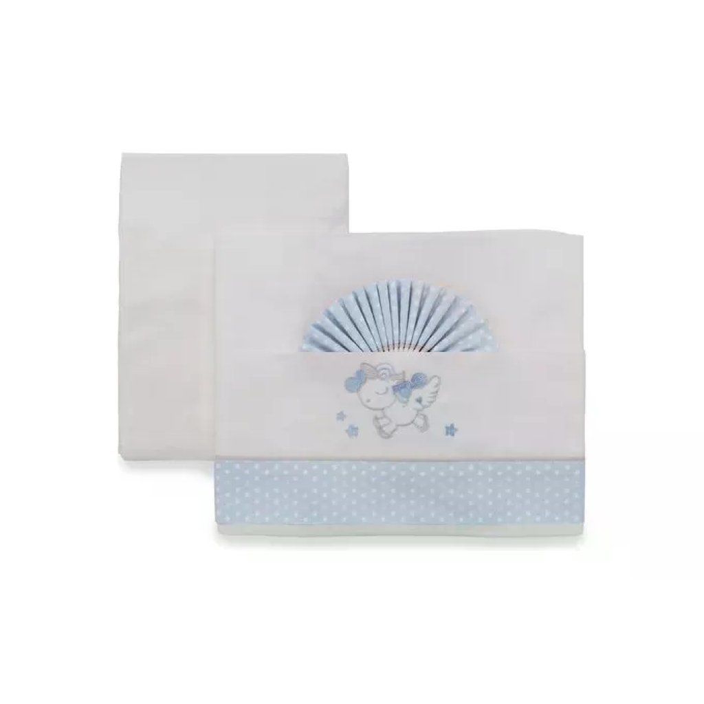 Italbaby 0882932-B Set Lenzuola Lettino 100% Cotone con Stampa UNICORN colore Azzurro