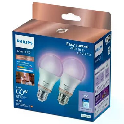 Philips Smart Color Goccia Smerigliato 60W 2 Pezzi Philips Smart Color Goccia Smerigliato 60W 2 Pezzi