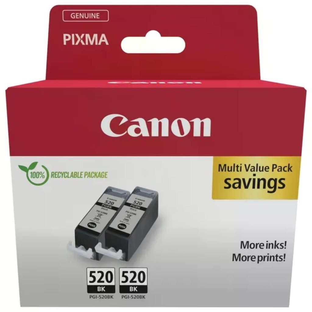 Canon PGI-520BK Confezione da 2 Cartucce Nere Originali Canon PGI-520BK Confezione da 2 Cartucce Nere Originali