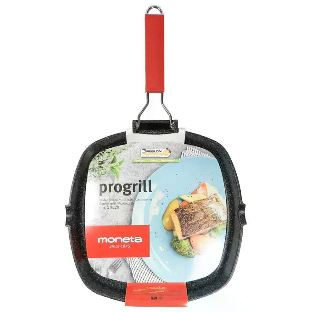 Moneta A00A151428 Pro Grill Bistecchiera Antiaderente 28x28 cm Alluminio Pressofuso Greblon C3 Manico Moneta A00A151428 Pro Grill Bistecchiera Antiaderente 28x28 cm Alluminio Pressofuso Greblon C3 Manico