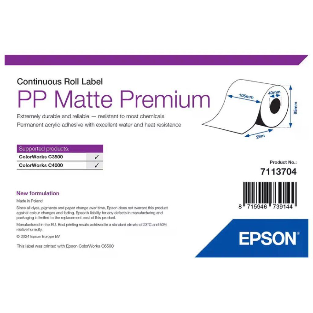 Epson Etichetta per Stampante 7113704 10.5 cm x 29 m Autoadesiva Bianca