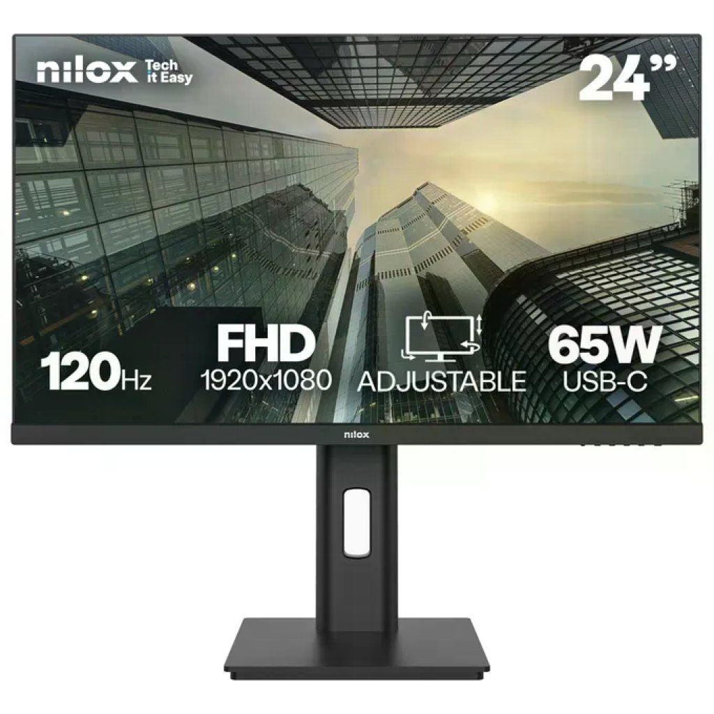 Nilox monitor 24 pollici IPS Full HD, 120 Hz, USB-C 65 W, regolabile in altezza, DisplayPort, HDMI, 4 ms